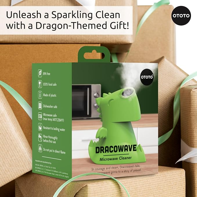 OTOTO NEW Dracowave Microwave Cleaner - Dragon Microwave Steam Cleaner, Cleans Grime in Minutes with Water and Vinegar - Cute Kitchen Gifts Accessories, Funny Kitchen Gadgets, White Elephant Gifts