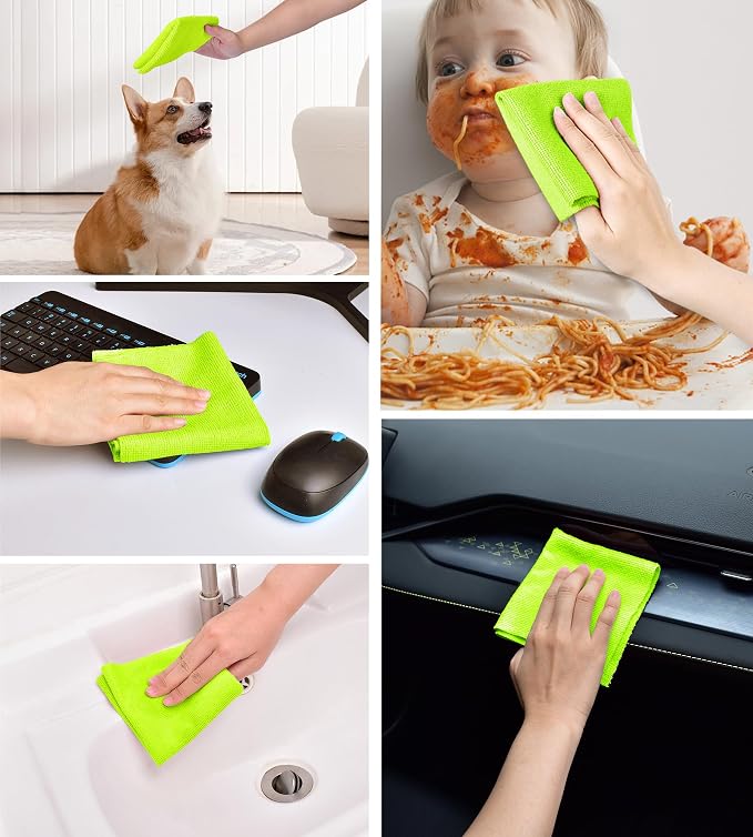 KitchLife Microfiber Cleaning Cloth Roll - Tear-Away Reusable Microfiber Paper Towels, Lint-Free, Washable, 20 Sheets for Kitchen, Car, Dishes, and Sensitive Surfaces (Neon Green)