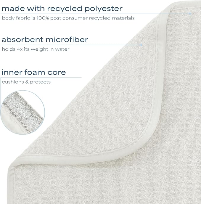 S&T INC. AURA Dish Drying Mat XL, 18” x 24”, Made from Recycled Materials, Absorbent Microfiber Kitchen Counter Mat, Dish Drying Pad for Dishes, Utensils, Pots and Pans, Extra Large, Cream