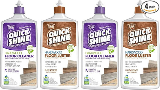 Quick Shine Hardwood Floor Cleaner & Wood Floor Polish w/Plant-Derived Carnauba 27oz Bottles,Removes Scratches,Safer Choice,A Clean That Can Be Seen,(Pack of 4)