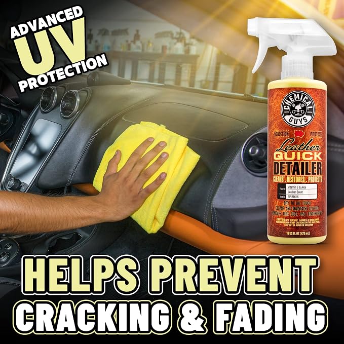 Chemical Guys, Leather Quick Detailer, Cleaner & Conditioner Spray, 16 oz | Quick spray cleans and conditions seats, furniture and apparel, safe on natural, synthetic and faux leather