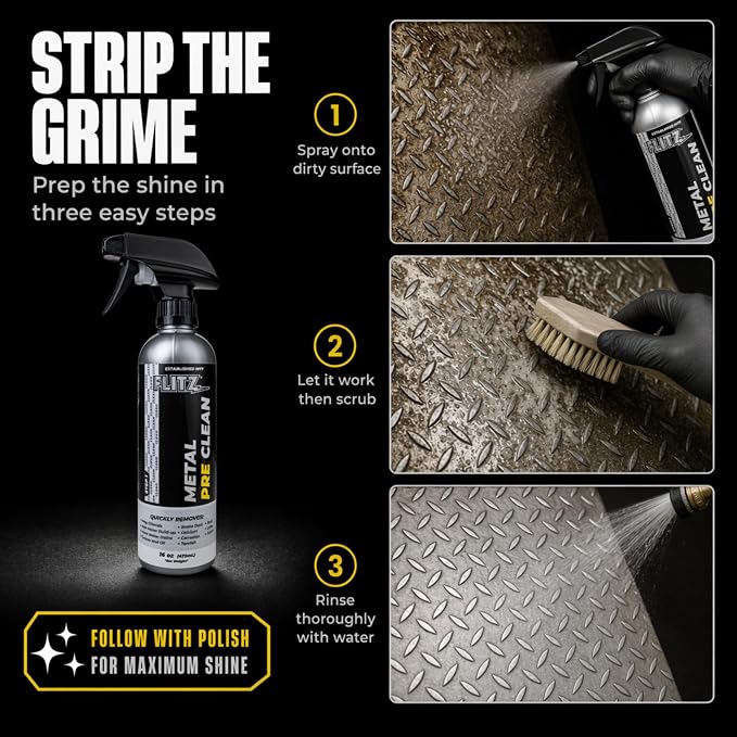 Flitz Metal Pre-Clean - 16oz of USA-Made Stainless Steel Cleaner Spray - Works on Aluminum, Brass, Copper, & More - Tarnish, Rust Remover for Metals - Non-Abrasive Aluminum Deoxidizer (3 Pack)