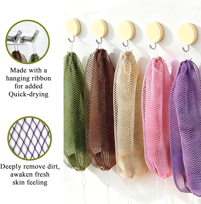 SubSahara Authentic African Net Sponge - 5 Pack Exfoliating Bath & Shower Loofah Sponge for Body & Face, Gentle Scrubber for All Skin Types, Travel, Durable