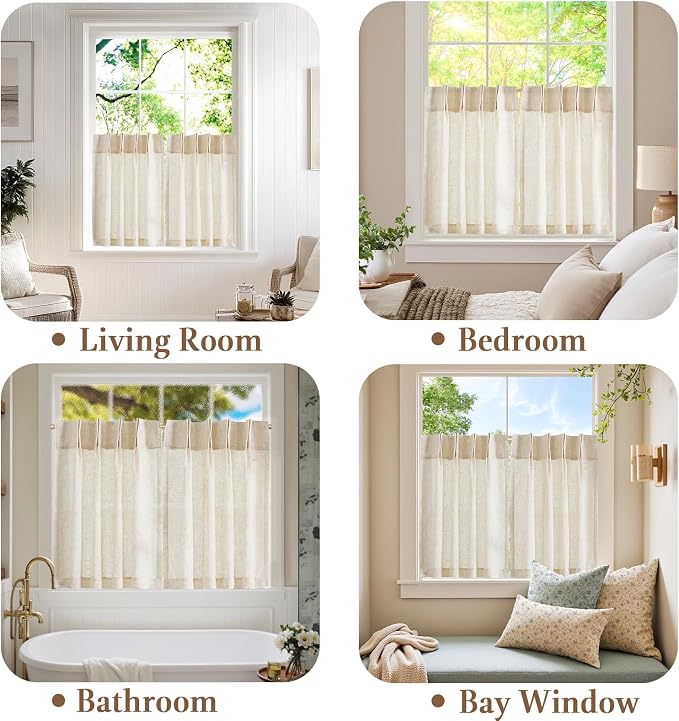 jinchan Linen Pinch Pleated Back Tab Tier Curtains,26x30,2 Panels,Natural | Light filtering,small window treatment,cafe curtains,machine washable,farmhouse,kitchen,bathrooms,laundry