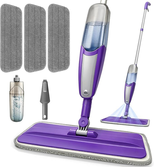 Spray Mop for Hardwood Floors Cleaning with 3 Washable Pads, Microfiber Wet Mops with Sprayer for Home Kitchen Tile Wood Vinyl Laminate Floor Dust Cleaning,16.9 oz Refillable Bottle, Purple