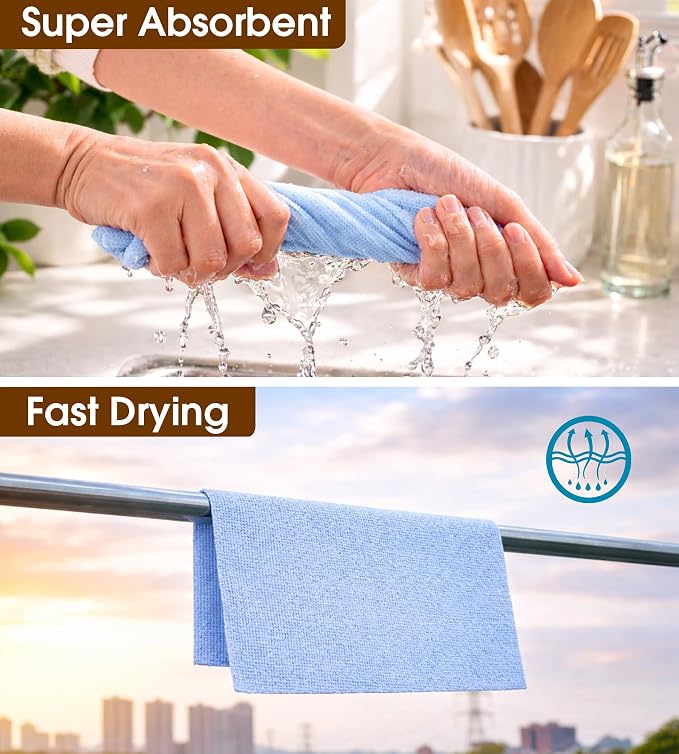 KitchLife Microfiber Cleaning Cloth Roll, 100 Pack - Tear-Away Microfiber Paper Towels, Lint-Free, Reusable, Washable for Kitchen, Car, Dishes, and Sensitive Surfaces (Blue)