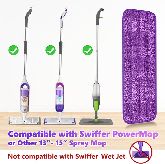 3 Pack Reusable Mop Pads Compatible with Swiffer PowerMop, Wood Floor Pads Microfiber Mop Replacement Refills Machine Washable for All Floor Surfaces