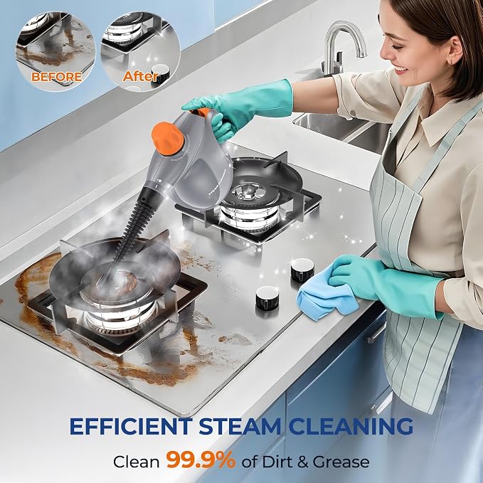 Pressurized Handheld Steam Cleaner, 13Pcs Portable Deep Cleaning Steamer | Natural Deep Cleaning, Multi-Purpose for Home, Grout, Kitchen, Car, Window, Upholstery, Bathroom and Clothes