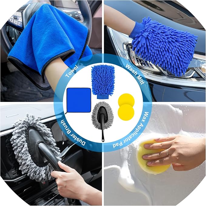 30Pcs Car Detailing Brush Set, Car Detailing Kit, Auto Detailing Drill Brush Set, Car Detailing Brushes, Car Wash Cleaning Tools Kit for Interior, Exterior, Wheels, Blue