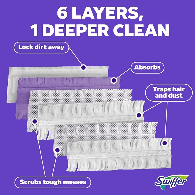 Swiffer PowerMop Multi-Surface Mopping Pad Refills for Floor Cleaning, Microfiber, 11 Count, White/Purple