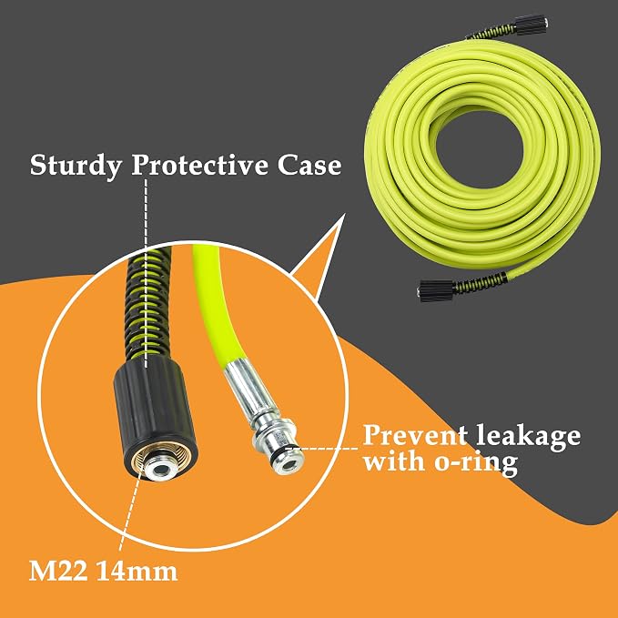 M MINGLE Pressure Washer Hose 100 FT x 1/4", M22 14mm Fittings, 3600 PSI | Replacement Power Wash Hose with 3/8" Quick Connect Kits, Kink Resistant, Ideal for Car, Driveway, Siding & Patio Cleaning