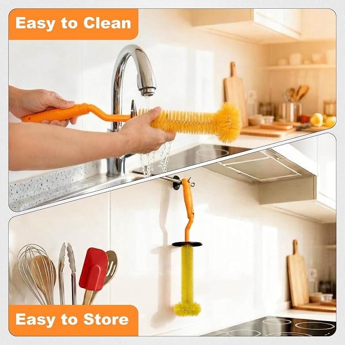 Universal Garbage Disposal Brush – 360° Rotating Head with Rubber Splash Guard, 17.7 Inches,Long-Handle Sink & Disposer Cleaner