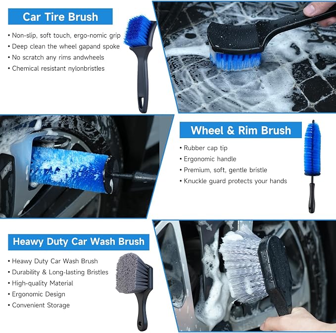 36Pcs Car Detailing Kit, Car Detailing Brush Set, Car Cleaning Kit, Auto Detailing Tools for Interior Exterior Wheels, Professional Car Wash Accessories with Windshield Cleaning Tool and Storage Box