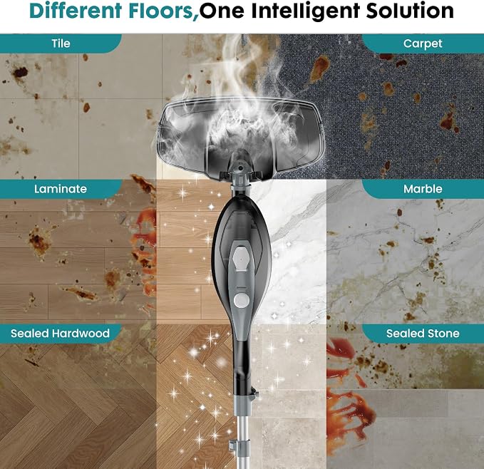 DUMOS 10-in-1 Multifunctional Steam Mop, 1550W Detachable Handheld Steam Cleaner, 16FT Power Cord with 2 Reusable Pads, Floor Steamer for Hardwood, Tile, Carpet, Grout, Windows