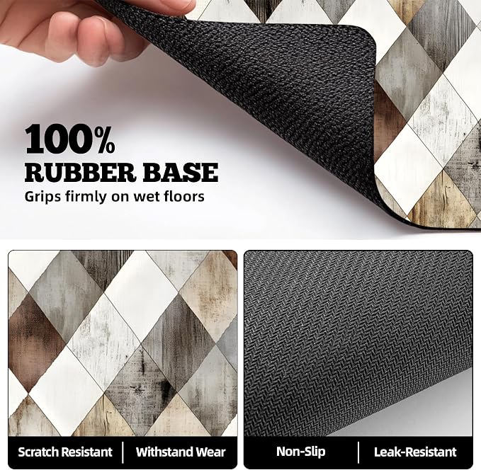Dish Drying Mat Large Coffee Mat Absorbent Drying Mat for Kitchen Counter Coffee Bar Accessories 32"x 17", Geometric Rhombus