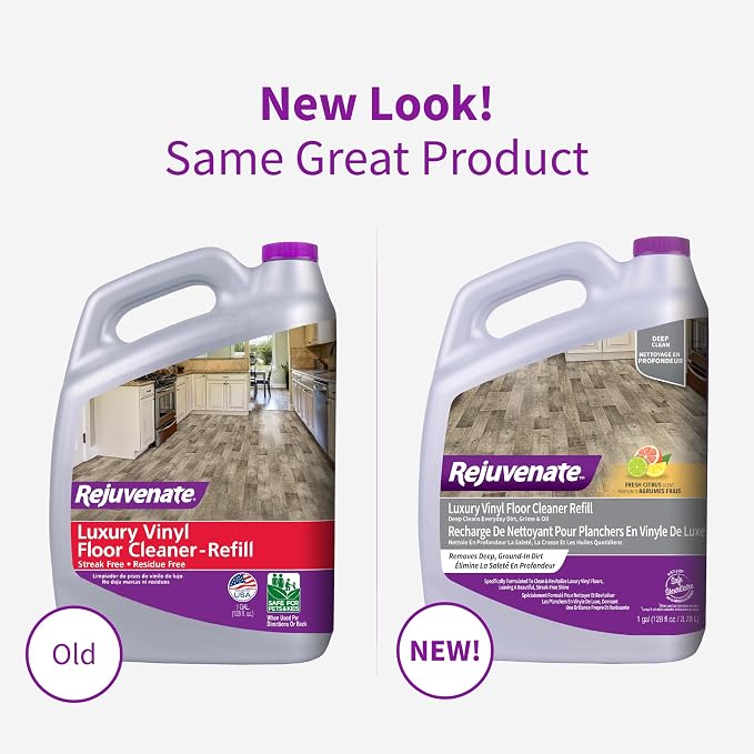 Rejuvenate Luxury Vinyl Floor Cleaner Refill, 1 Gallon, Gently Cleans and Revitalizes Luxury Vinyl Floors | No-Streak Formula Deep Cleans Dirt, Grime & Oil, Refills 32oz Rejuvenate Vinyl Floor Cleaner, Safe For Pets & Kids