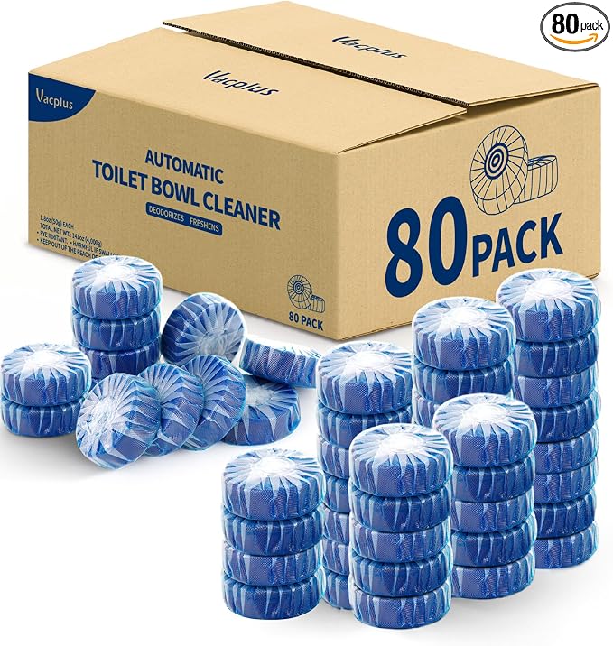 Vacplus Toilet Bowl Cleaners - 80 Pack Long-Lasting Toilet Cleaner Tablets, Prevent Stains & Deodorize, Blue