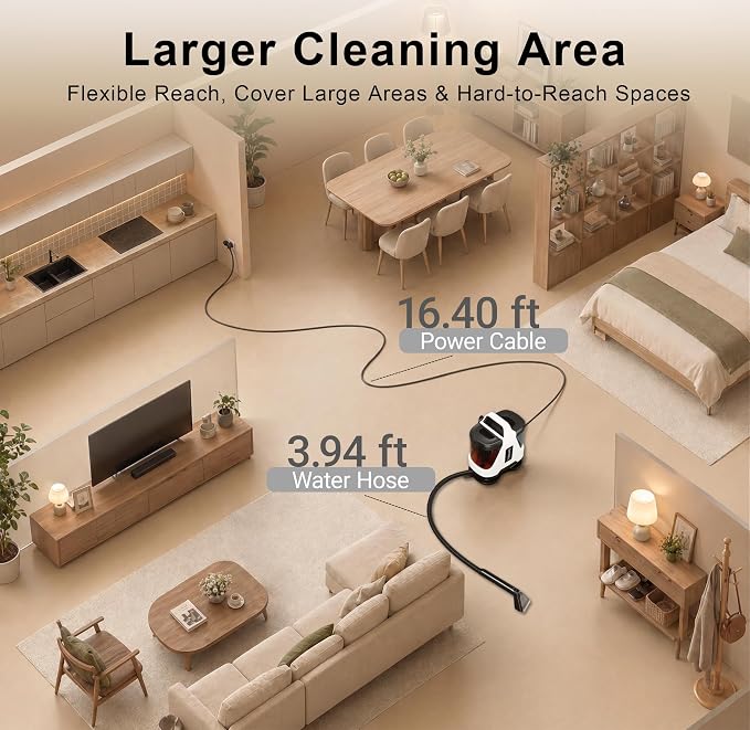 Carpet & Upholstery Cleaner Machine: Portable 16Kpa Suction, Self-Cleaning Pet Stain Remover: Spot Cleaner for Car Rug Sofa Stairs, Dual Tank, Spray Scrub System, Deep Cleaning for Rugs