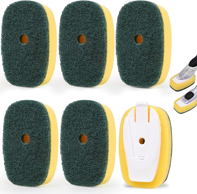 Sponge Brush Refills for OXO Soap Dispensing Dish Brush 6 Pack Refill Heads | Scrub Replacement Head for Scrubber Non-Scratch Sponge Replacement Head Fits Soap Dispensing Handle for Pots Pans Sink
