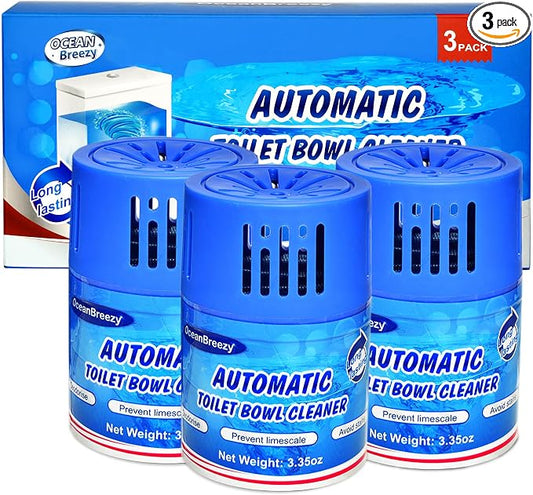 Automatic Toilet Bowl Cleaner Bottles, 3 Pack In-Tank Toilet Cleaner for Stain Build-Up Prevention, Blue Long-Lasting Toilet Tank Cleaner, Septic Safe, Fresh Scent, Up to 3 Months Each