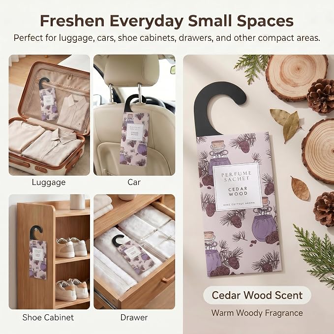 ROSE COTTAGE Large 12 Packs Cedar Wood Hanging Closet Deodorizer Air Freshener Long Lasting Scented Sachets Smell Goods for House