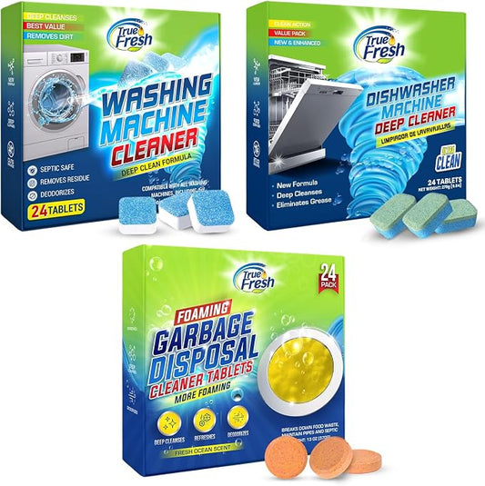 72 Tablets Combo Pack – 48 Dishwasher & Washing Machine Cleaner Tablets + 24 Garbage Disposal Cleaner & Deodorizer Tablets- Removes Limescale, Buildups and mineral deposits