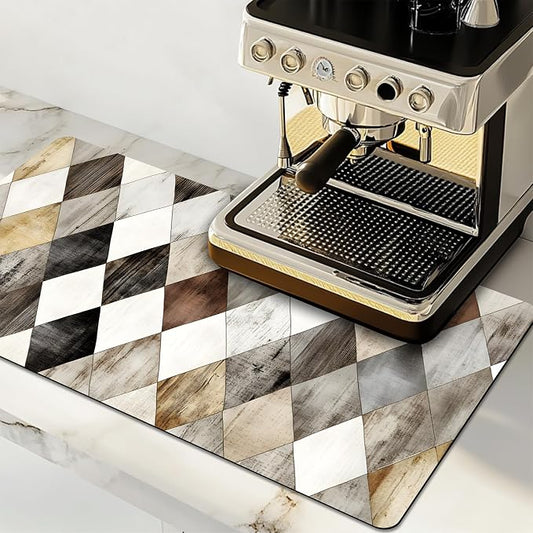 Dish Drying Mat Large Coffee Mat Absorbent Drying Mat for Kitchen Counter Coffee Bar Accessories 32"x 17", Geometric Rhombus