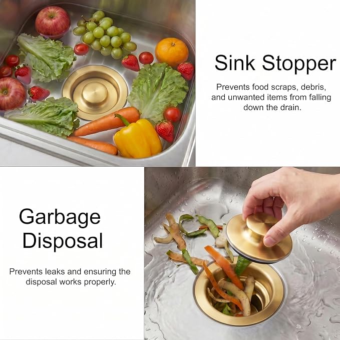 LQS Kitchen Sink Garbage Disposal Flange and Sink Stopper, fit 3-1/2 Inch Standard Sink Drain Hole Color Golden