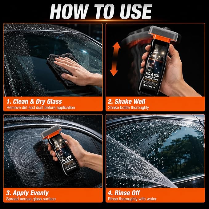 Oil Film Remover for Car Windshield, Automotive Glass Cleaner for Windows | Removes oil film, road grime and water spots to restore clear glass for safer driving on windshields, mirrors and windows