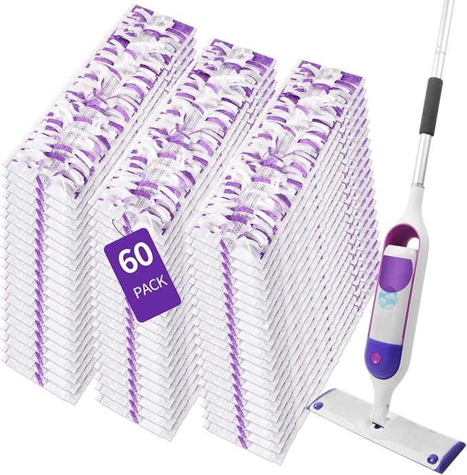 60 Pack Disposable Power Mop Pads for Swiffer Power Mop Pads, Compatible with Swiffer Power Mop Refills, Unscented Spray Replacement Floor Cleaning Refills for urface/Hardwood Floor Cleaning