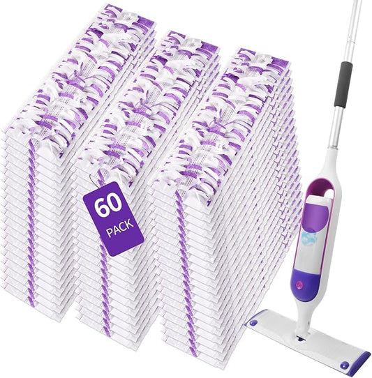 60 Pack Disposable Power Mop Pads for Swiffer Power Mop Pads, Compatible with Swiffer Power Mop Refills, Unscented Spray Replacement Floor Cleaning Refills for urface/Hardwood Floor Cleaning