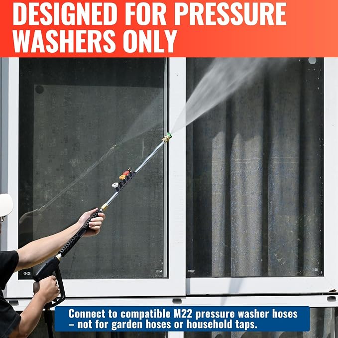 YAMATIC Pressure Washer Gun and Hose Kit, 25 FT Kink Resistant Power Washer Hose and Wand with Nozzle Holder, M22-14mm & M22-15mm Fitting Replacement for Ryobi, Simpson, Craftsman, 4000 PSI