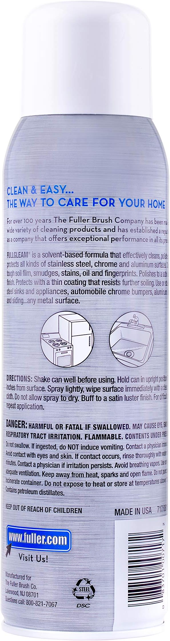 Fuller Brush Full Gleam Stainless Steel Cleaner – 15 oz Spray for Appliances, Chrome, Aluminum & Sinks – Cleans, Polishes & Protects Metal Surfaces (Pack of 2)