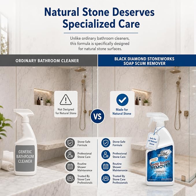 Black Diamond Stoneworks Soap Scum Remover – Natural Stone Safe Shower Cleaner for Marble, Granite, Travertine, Tile & Glass – Removes Soap Scum, Hard Water Buildup & Residue