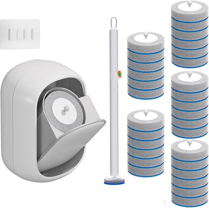 Disposable Toilet Brush and Holder Set with 30 Bowl Wand Cleaners Refill Pads, Bathroom Wall Mounted Toilet Bowl Cleaners Kit, Suitable for Toilets, bathrooms, and RVs.