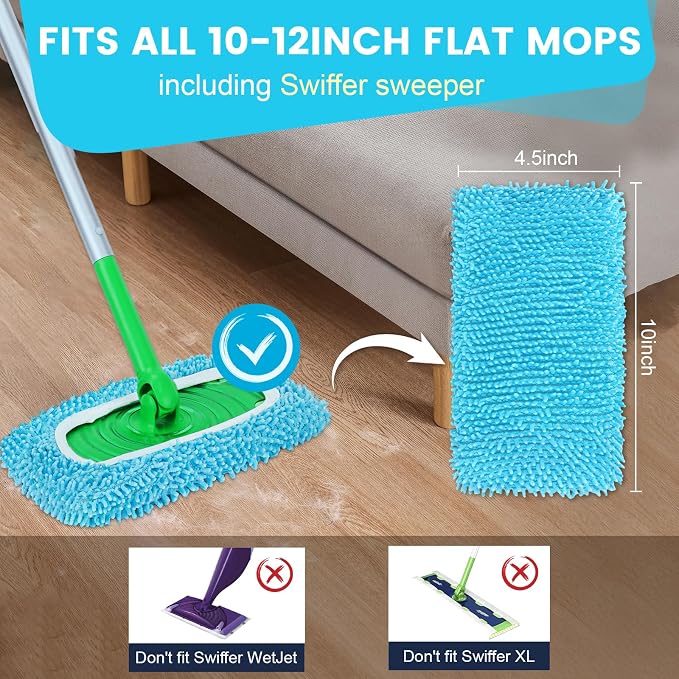6Pcs Reusable Microfiber Mop Pads Compatible with Sweeper Mop, Replacement Wet Mopping pad Refills & Washable Dry Sweeping Cloths for Surface/Hardwood Floor Cleaning (Blue)