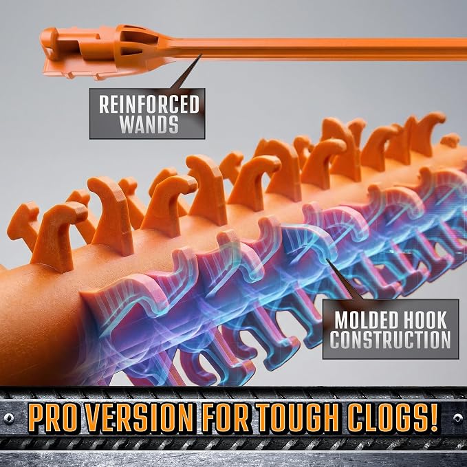 FlexiSnake Pro Drain Weasel Sink Snake Hair Clog Remover Tool, 10 Wands | Sink, Pipe, Bathroom, Bathtub Drain Cleaner, 18-inch Long, Flexible, Removable Handle, Made in The USA