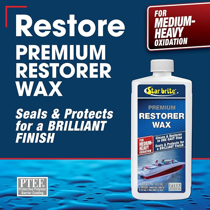 STAR BRITE Premium Restorer Wax – for Medium to Heavy Oxidation – Cleans and Restores in One Easy Step – Helps Provide a Durable Protective Coating with UV Inhibitors for a Brilliant Finish