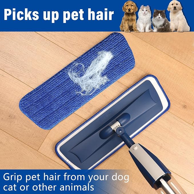 16.5" Microfiber Mop Pads Refills, 4 Pack Reusable Replacement Heads | reusable wet mop refills, machine washable for 14-16 inch spray mops, hardwood floors, dust cleaning & scrubbing
