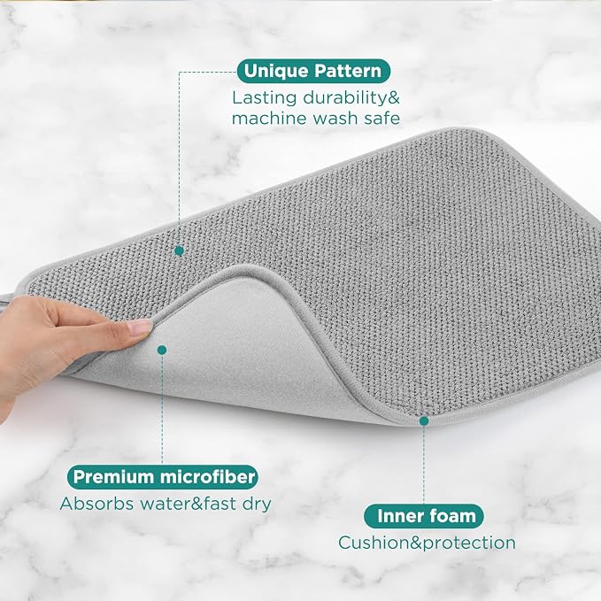 GeeRic Microfiber Dish Drying Mat, Super Absorbent Kitchen Dish Drying Pad, Reversible Gift Mats for Countertop, 12 * 16 inch Gray