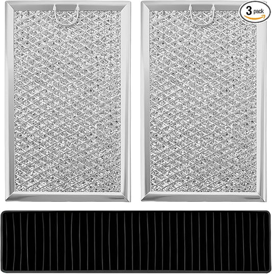 3Pcs Microwave Filter Set Replace for JVM7195SK6SS, PNM9216SK5SS, JVM7195EK5ES, JNM7196DK5BB, JVM7195DK5WW, JNM7196SK6SS, Compatible with GE Charcoal&Grease Filter