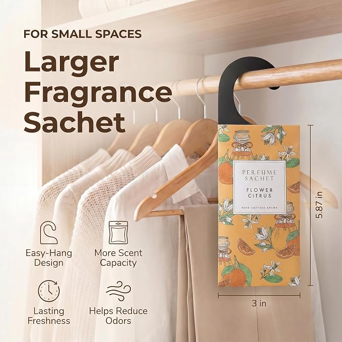 Large 12 Packs Flower Citrus Hanging Scented Sachets Long-Lasting Closet Deodorizer Air Freshener Fabric Refresher Odor Eliminator for Drawer Home Fragrance Gift Set
