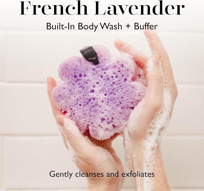 Spongellé French Lavender Wild Flower Bath Sponge | Built-in Body Wash & Body Scrubber, Shower Loofah Sponge for Women | 14+ uses
