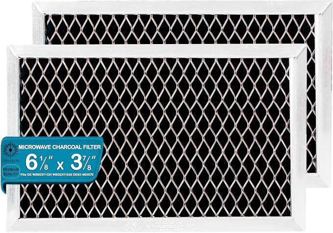 JX81J Microwave Charcoal Filter, 2-Pack, GE WB02X11124 Compatible | Fits GE JX81J, WB02X11124, WB06X10823, WB02X11536 & Samsung DE63-00367E. 6.12x3.87x0.37. Charcoal filter, not grease.
