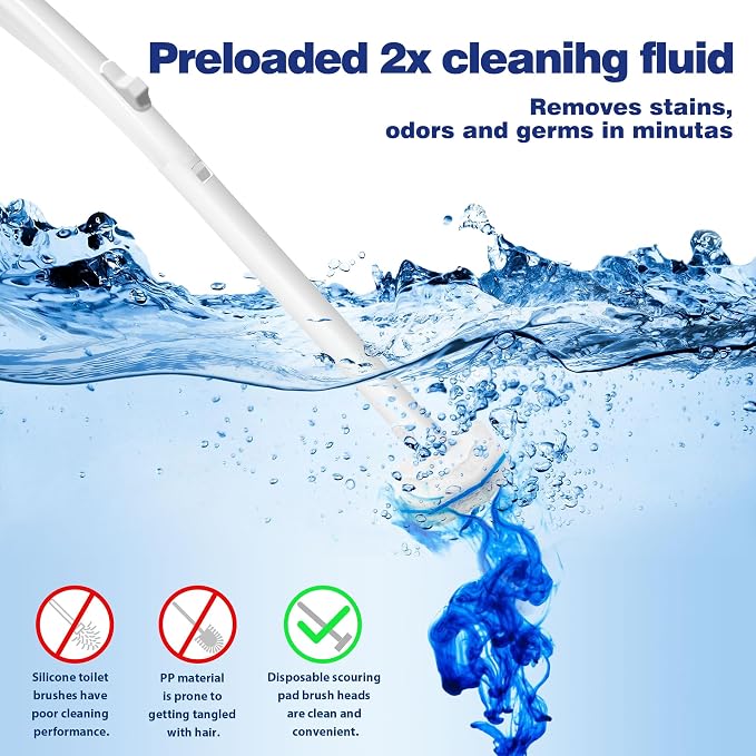 Disposable Toilet Brush with 70 Refills, Wall Mounted Toilet Bowl Cleaner Wand Kit and Holder, Bathroom Cleaning Supplies, Toilet Scrubber Disposable Heads, 1 Pack