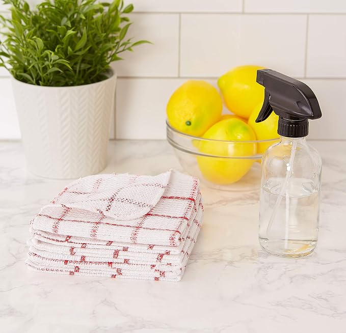 DII Scrubber Dishcloths Collection Windowpane Dishrag Set, 12x12, White/Red Stripe, 6 Piece