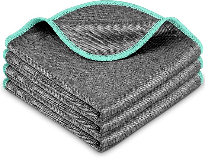 Airlab Glass Polishing Streak Free Miracle Cleaning Cloth, Grey-Green | Lint Free Microfiber Cleaning Rags for Glasses Kitchen Dish Mirrors Easy Clean,12 x 12 Inches, Pack of 3