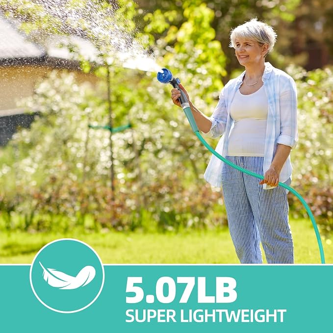 SPECILITE 50ft 304 Stainless Steel Metal Garden Hose with Nozzle (Aqua) | Puncture Resistant, Flexible, Never Kink & Tangle, Heavy Duty Water Pipe for Yard, Outdoor, Lawn