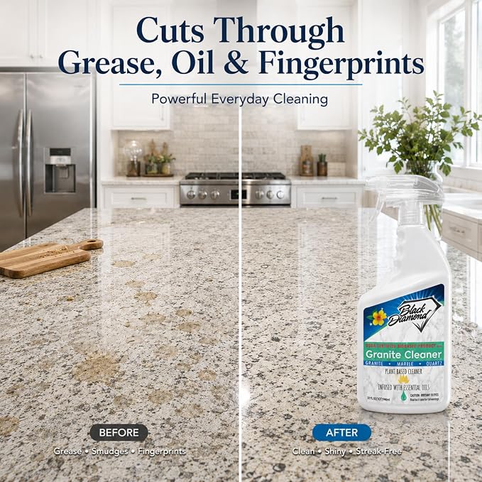 Black Diamond Stoneworks Granite Counter Cleaner: USDA Certified BIOBASED- Safe for Granite and other stone countertops. Safe for food contact formula to keep your countertops looking fresh and clean!