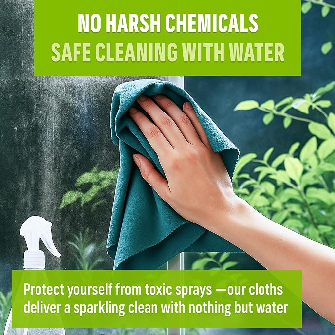 E-Cloth Window and Glass Cleaner Kit, Just Add Water - 1 Kit | Chemical-Free Cleaning - Reusable & Machine Washable Towel, Versatile Use for Mirrors, Cars, & Lenses, Winter Green